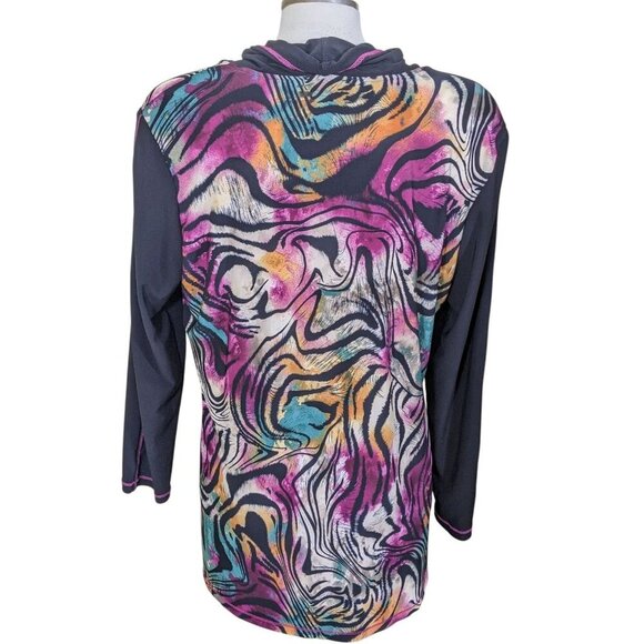 Womens Tunic Top Size XL Cowl Neck Sweatshirt Artsy Colorful Animal Print Boho - Picture 5 of 7